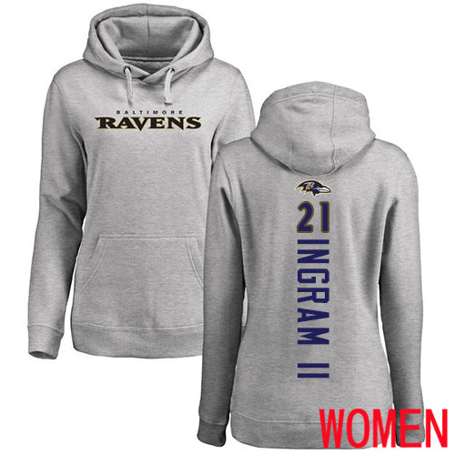 Baltimore Ravens Ash Women Mark Ingram II Backer NFL Football #21 Pullover Hoodie Sweatshirt->baltimore ravens->NFL Jersey